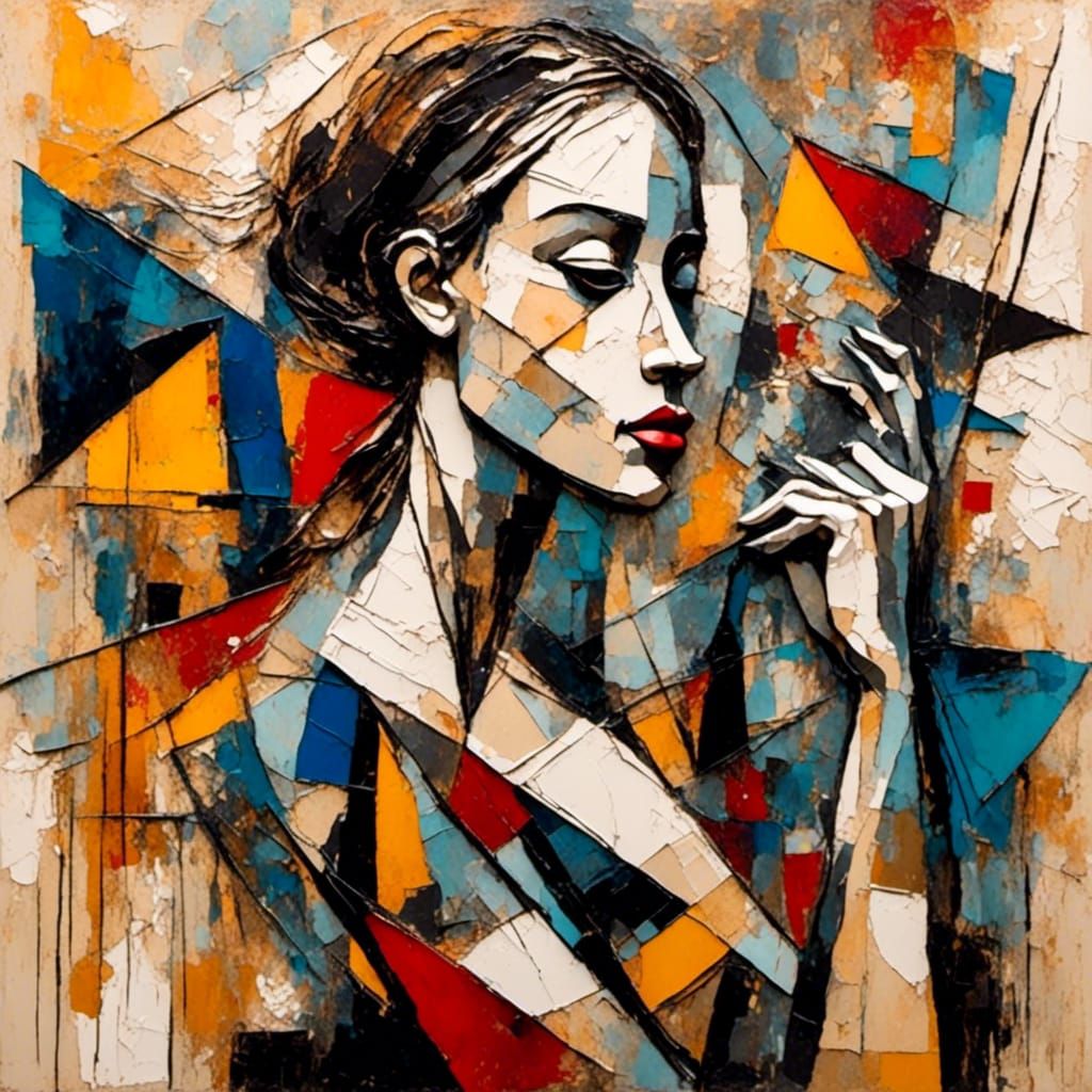 Woman in Geometric Harmony as Cubist Art