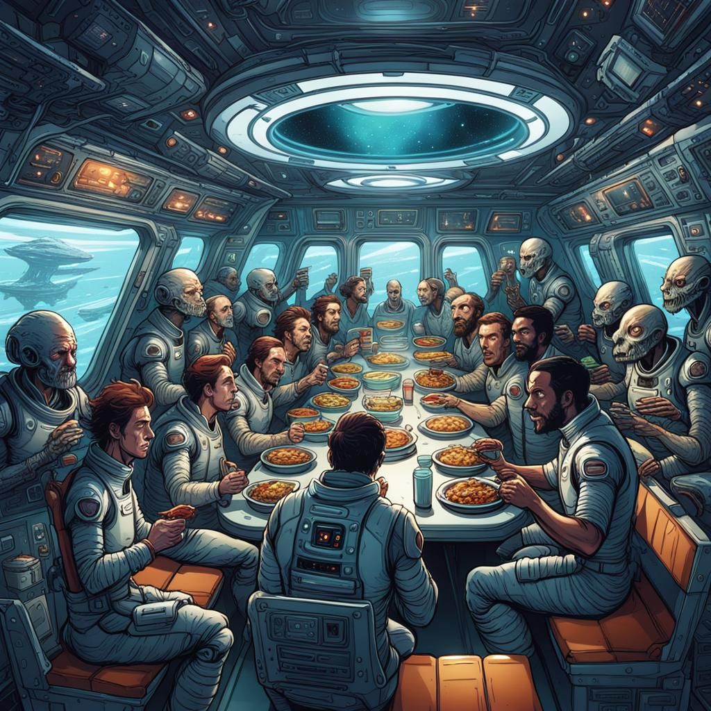 Space Age Mosaic: Alien and Human Harmony