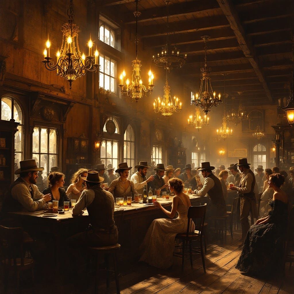 Classic American Western Saloon Scene in Warm Golden Light