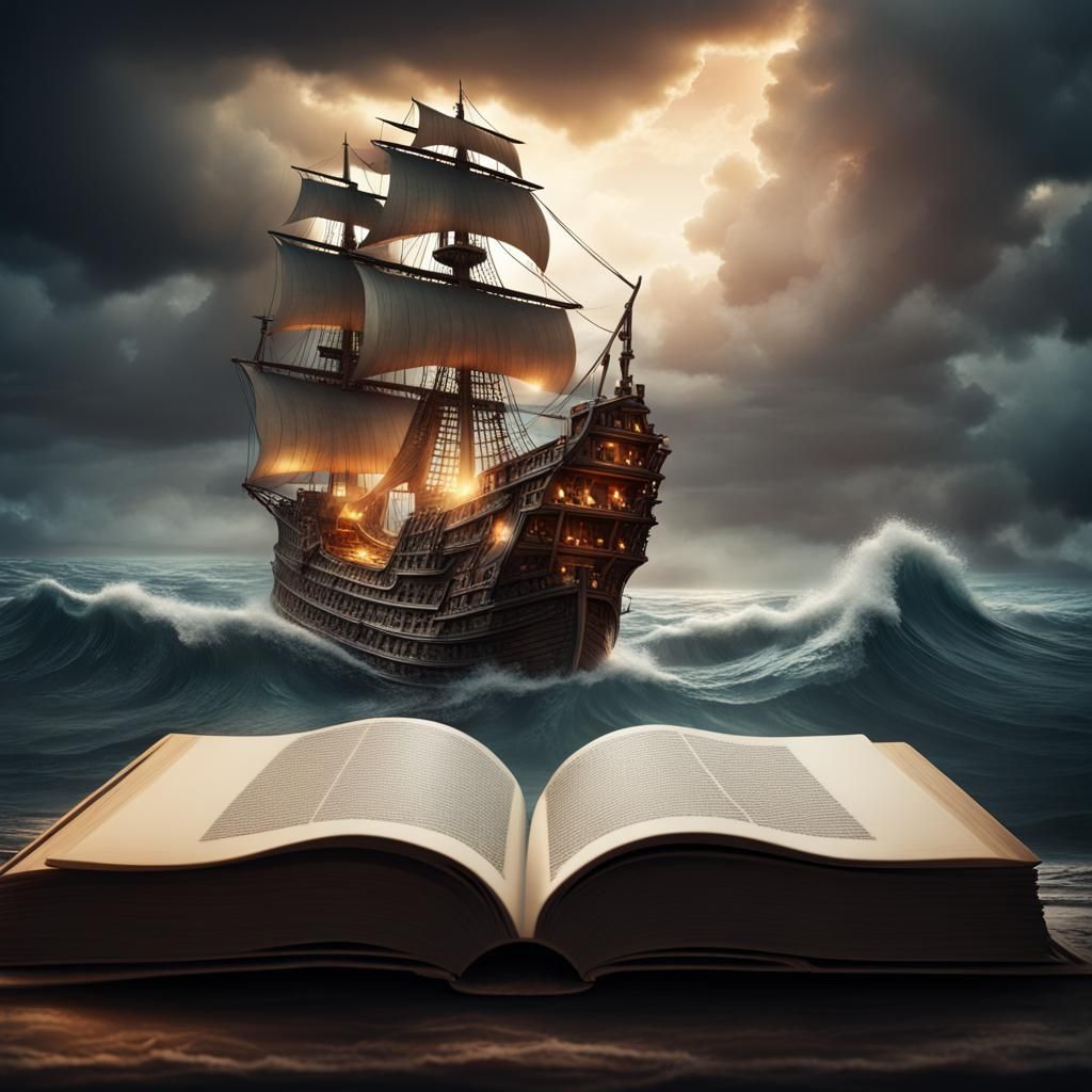 Epic Cinematic Pirate Ship Emerges from Ancient Tome