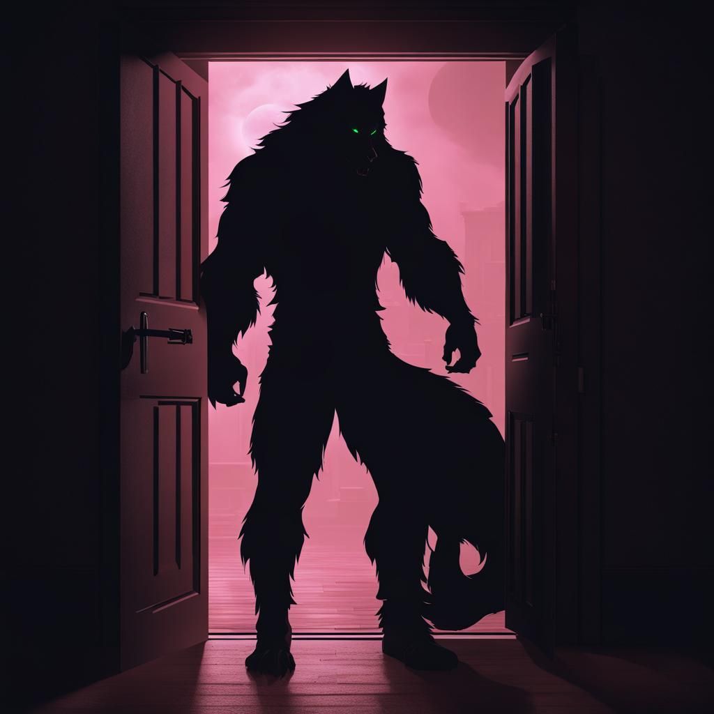 Werewolf Silhouette in Dark Stormy Night - in the Manner of....