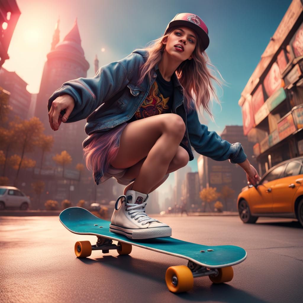 Skater Girl Caught in the Act of Defiance