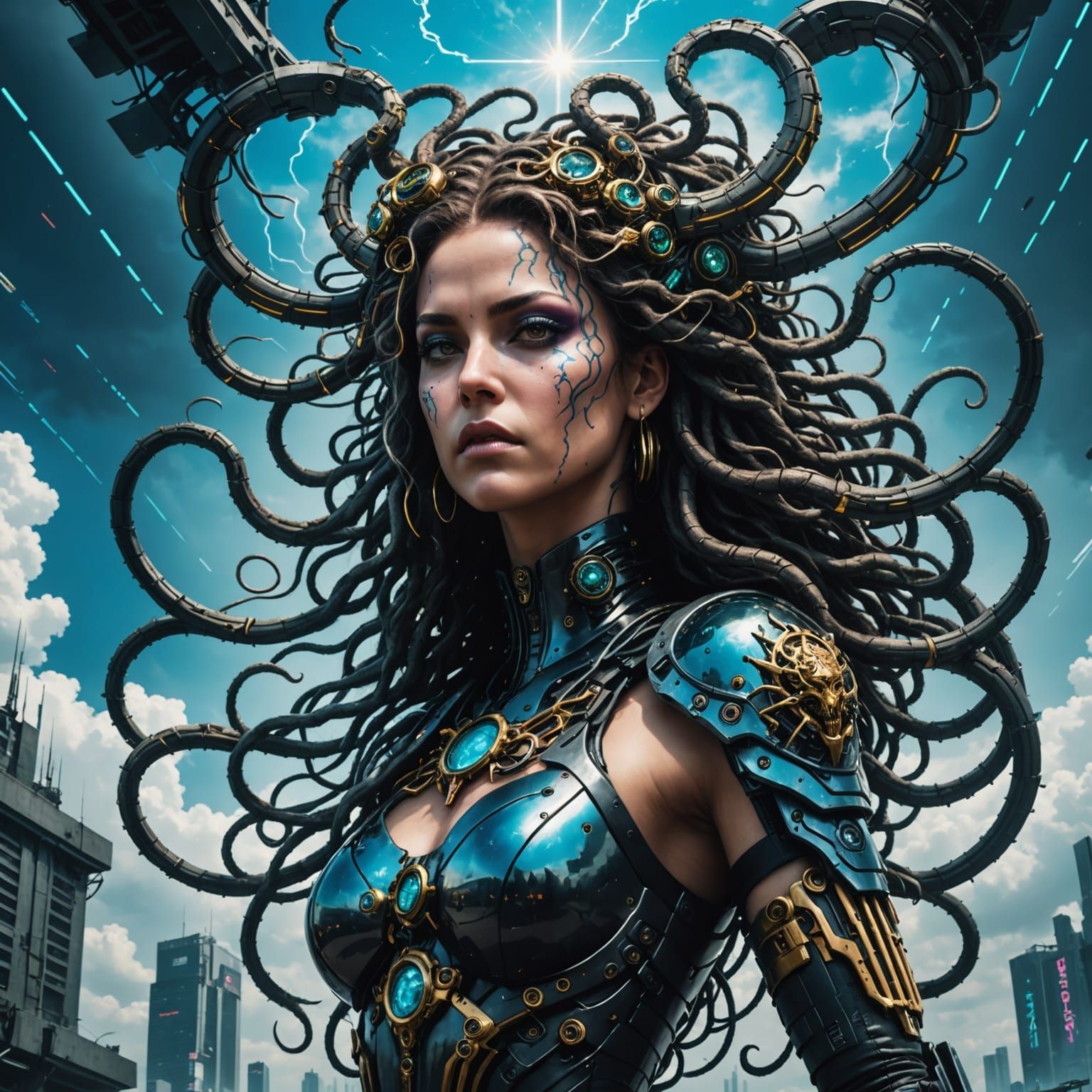 Cyberpunk Medusa Amongst Celestial Angels