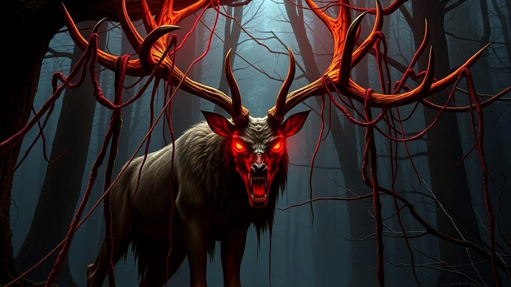 Eldritch Appalachian Deer God in Moonlit Twilight