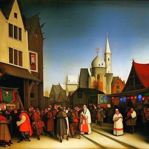 Gothic Market Scene in Ethereal Dystopia Style