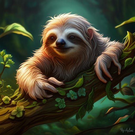 Surreal Silver Sloth in Dark Fantasy Style