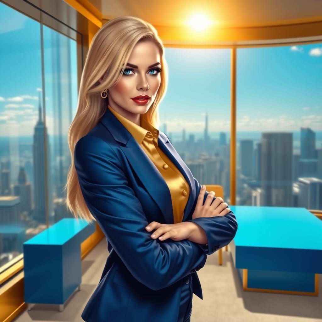 Confident Blonde Businesswoman in a Modern CEO Office