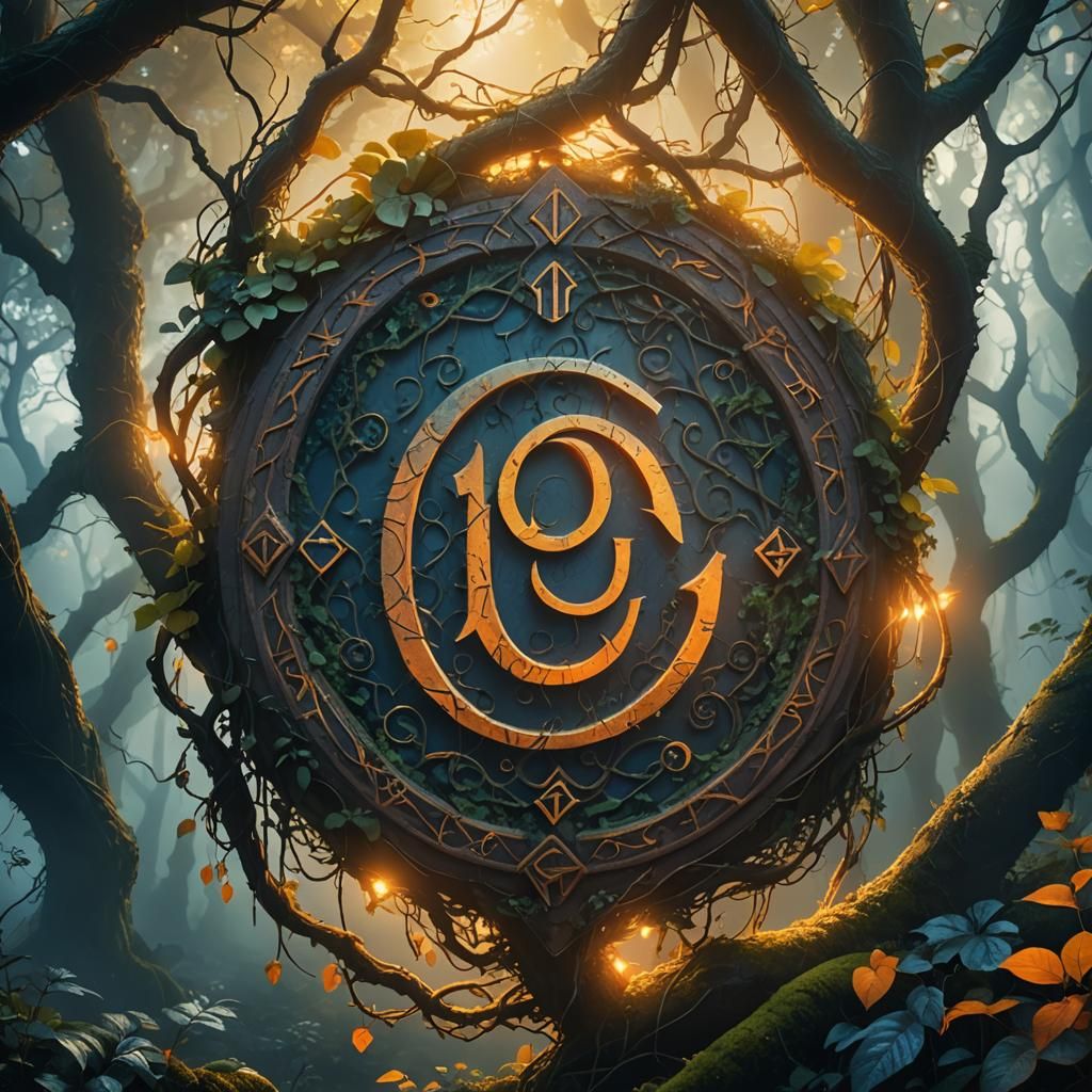 Mystical Sign in Vibrant Forest