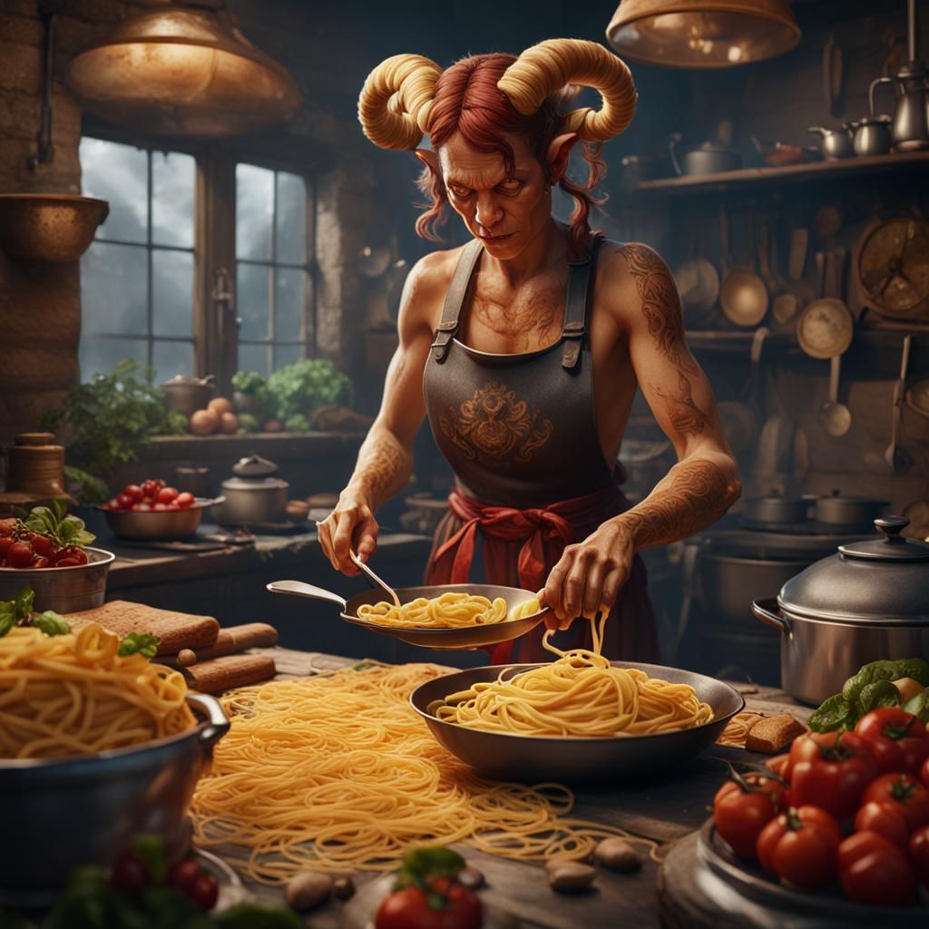 Rustic Satyr Chef Whips Up Tagliatelle