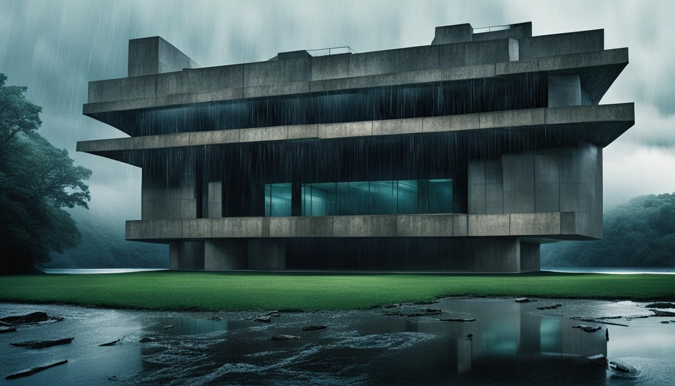 Brutalist Architectural Masterpiece Emerge from Rainy Waters...