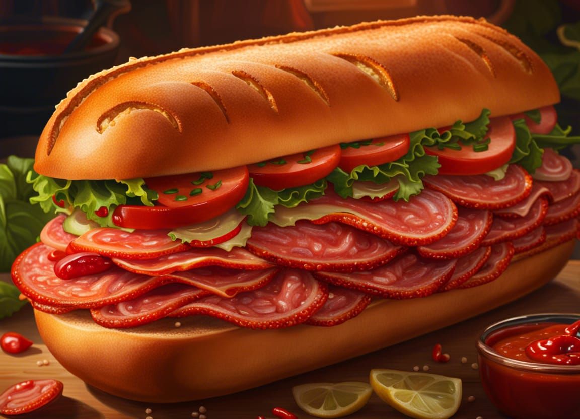 Savory Italian Sub in Impressionist Style