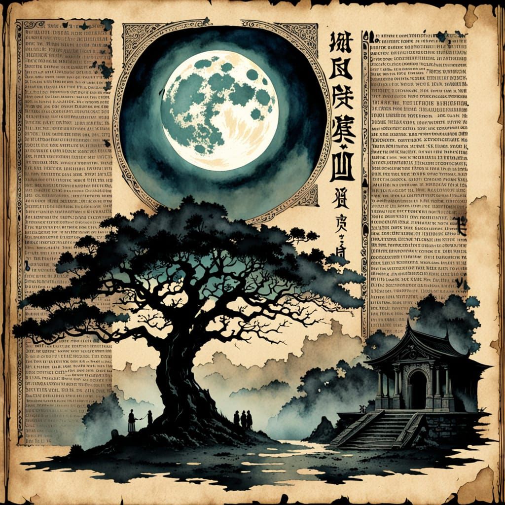 Ethereal Oak Silhouette Under Full Moon