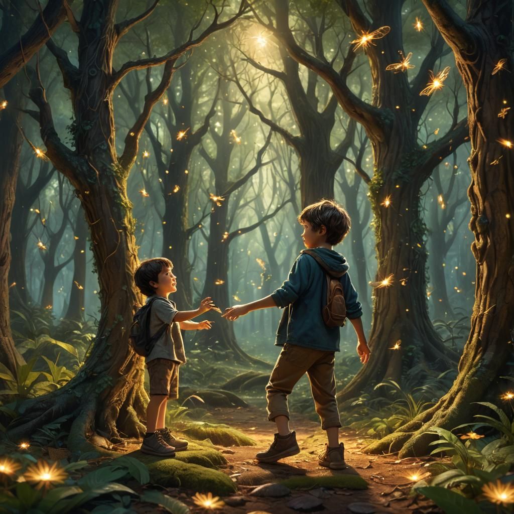 Two Brothers in a Fantastical Scene, Detailed in Unreal Engi...