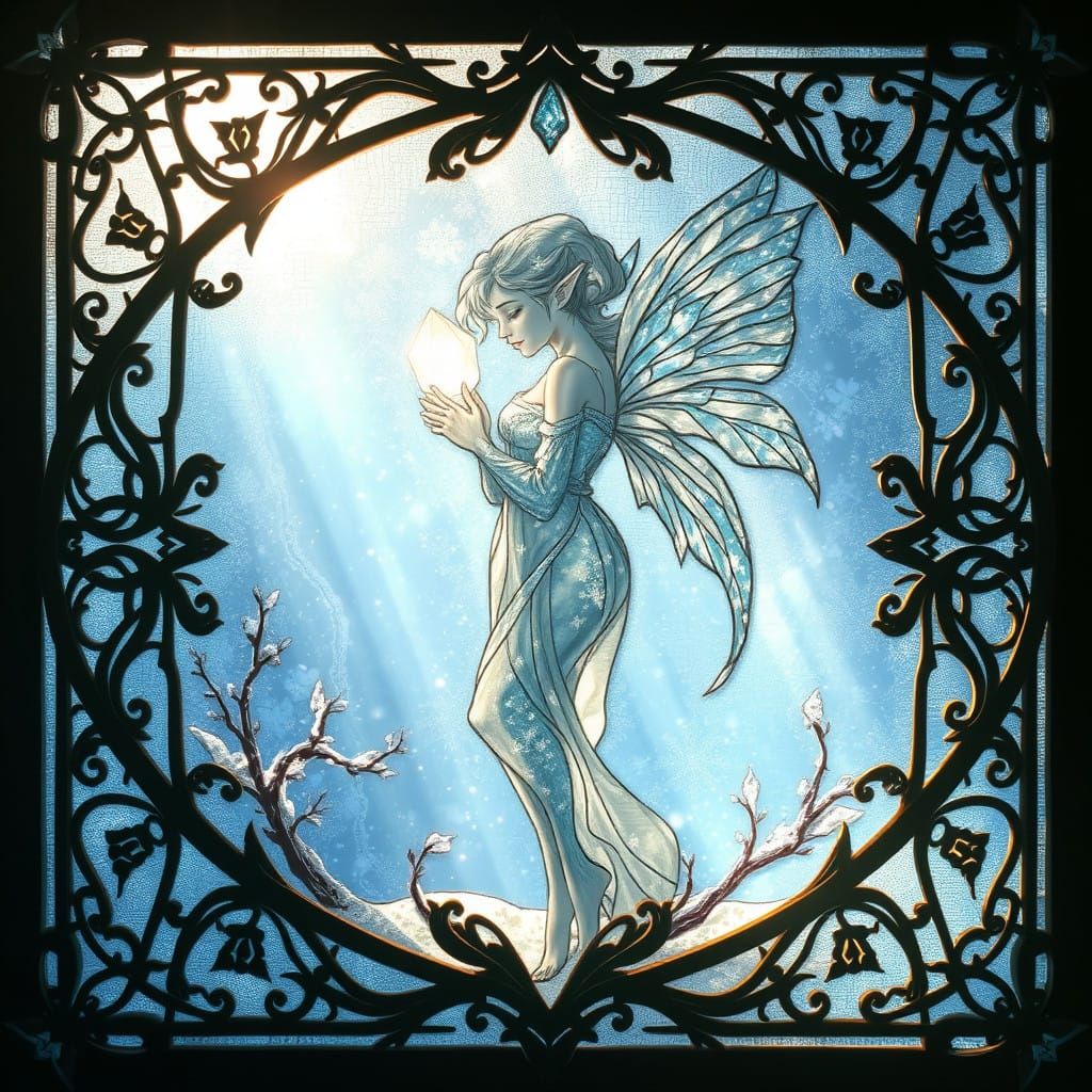 Ethereal Elf in Frosty Glass Stained Art