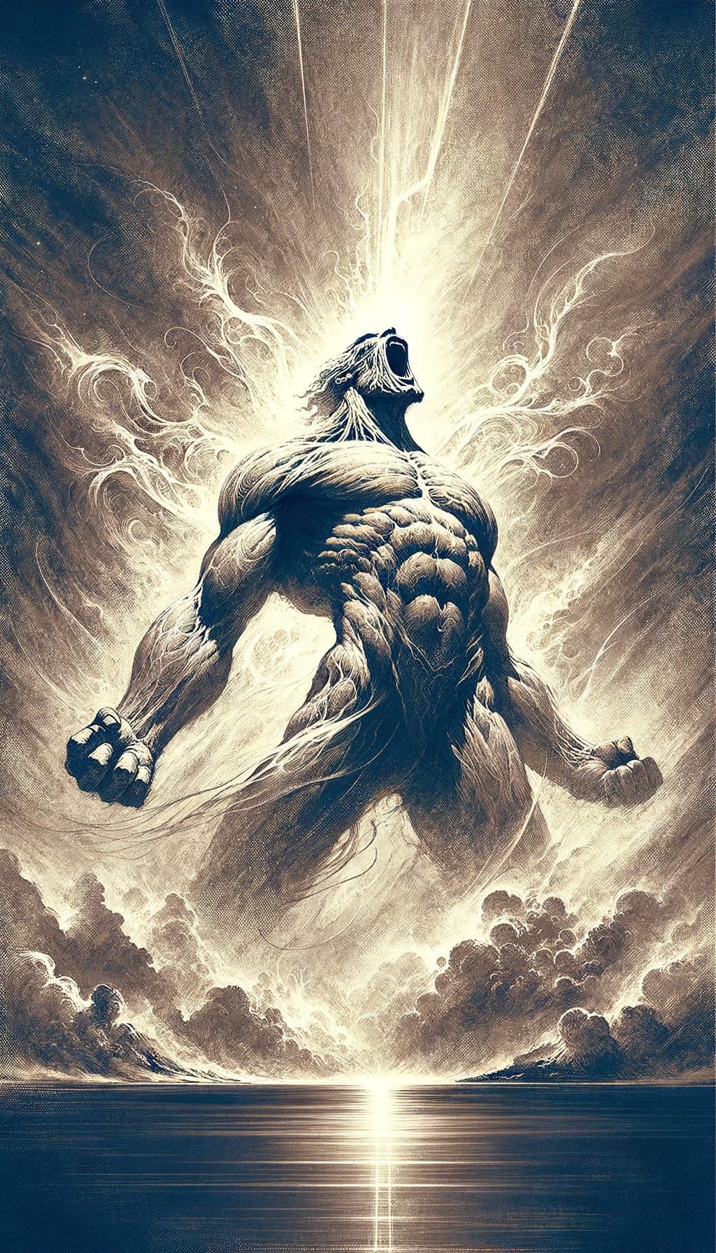 Epic 19th-Century Inspired Titan in Dramatic Battle Cry