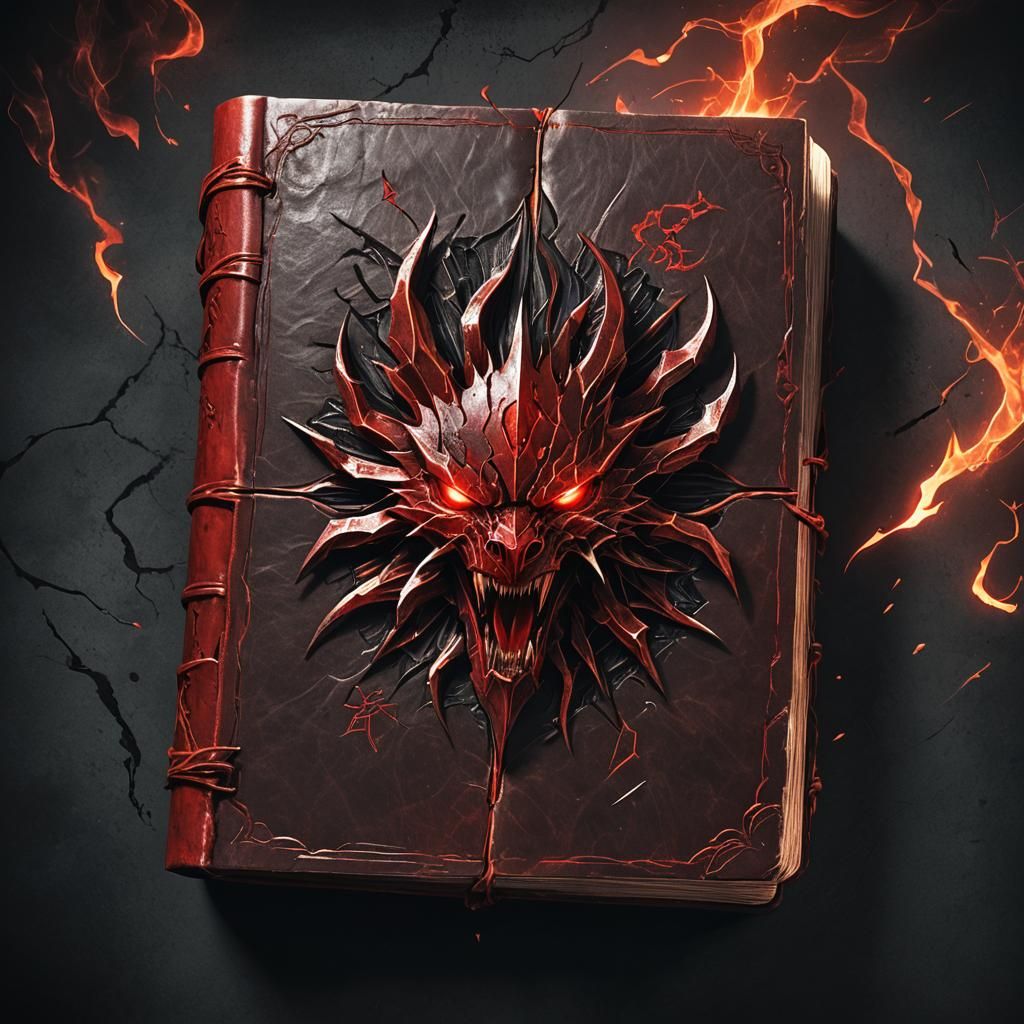 Gothic Book of Dark Fantasy Attacking in a Haunting, Ominous...