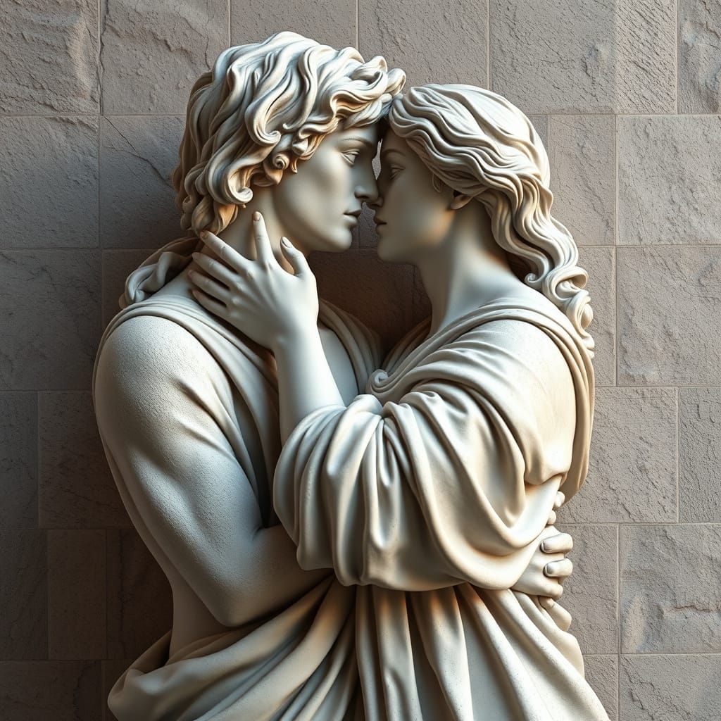 Romeo and Juliet Share a Tender Kiss in Intricate Limestone ...