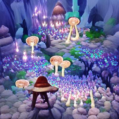 Vibrant Fungi Bloom in a Whimsical Forest Landscape