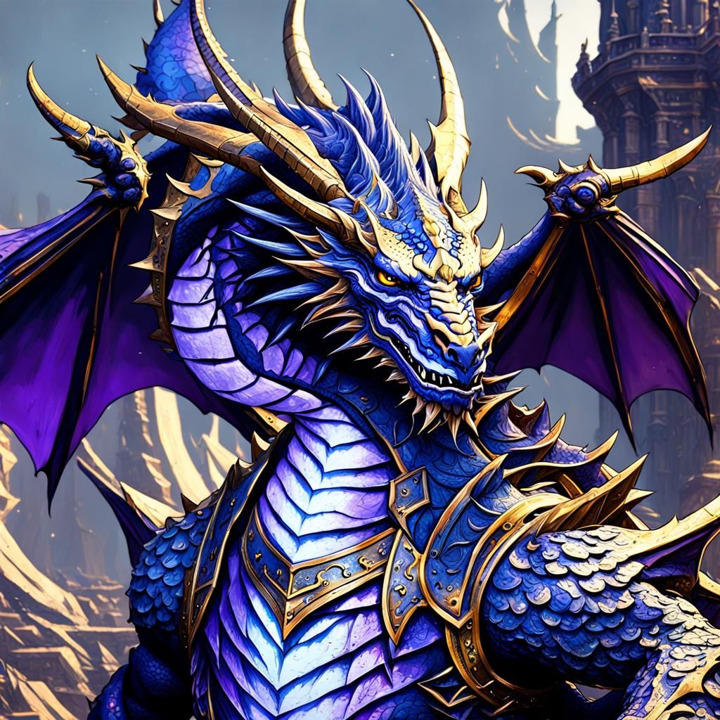 Dark Fantasy Blue Dragon Masterpiece in Hyperdetailed Digita...