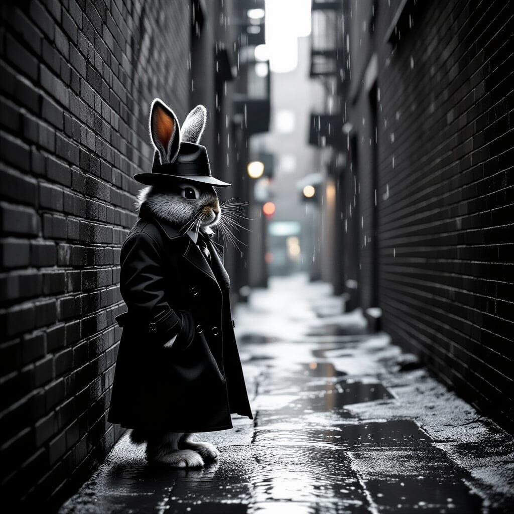 Bunny in Fedora: Weegee-Inspired Noir Photograph