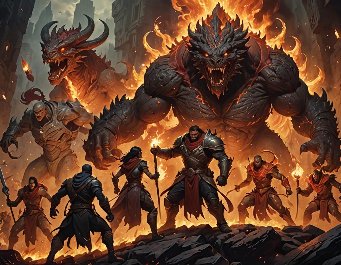 Heroes Unite Against Fiery Monster in Epic Standoff