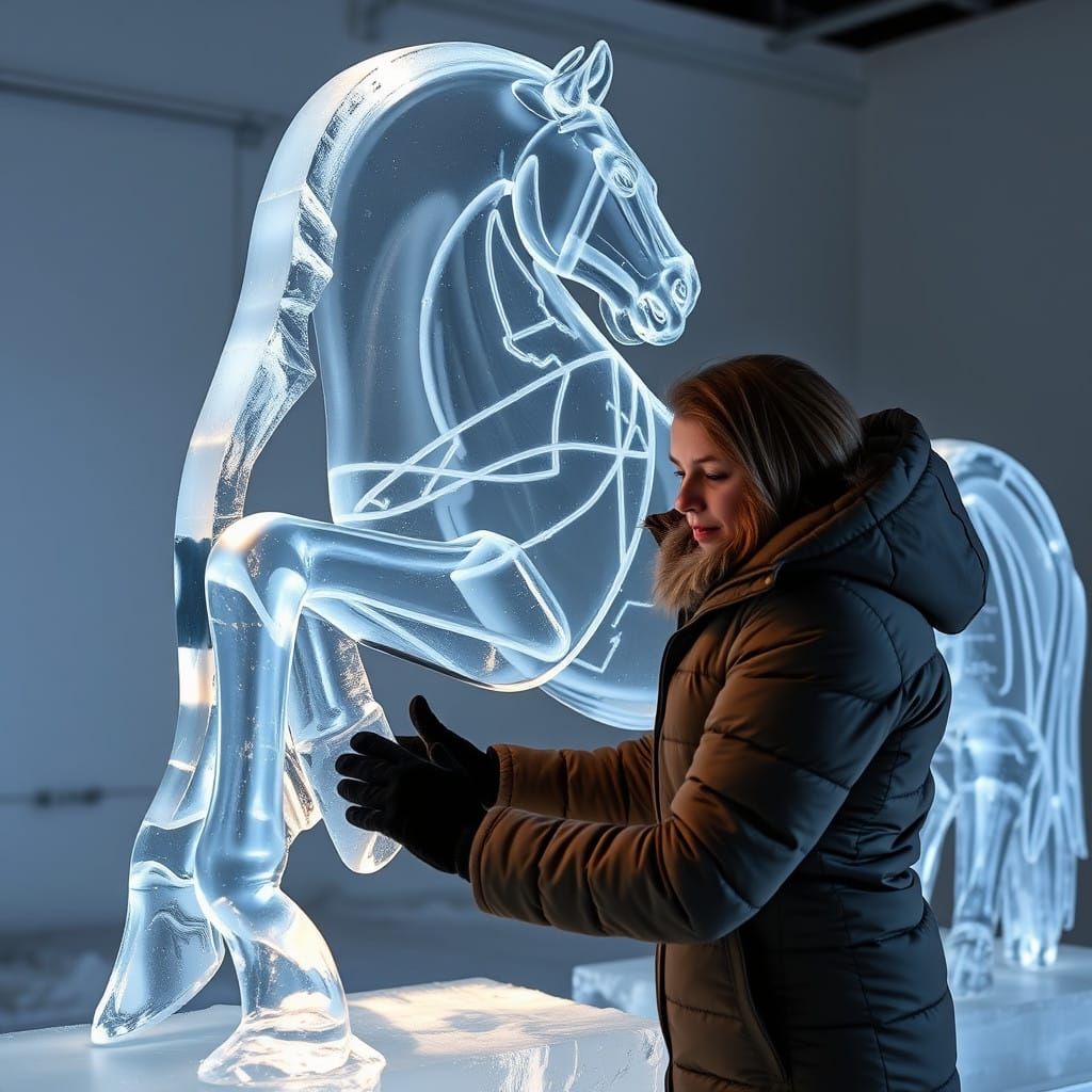A Woman Creates a Photorealistic Ice Sculpture of a Majestic...