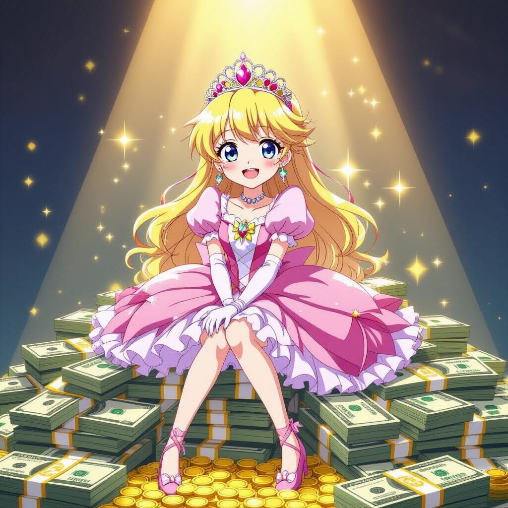 Anime Princess Sitting on Billion Dollar Pile in 90s Magical...