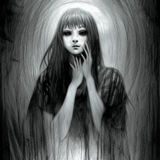 Anime Horror: Sad Girl with Photocopy Effect