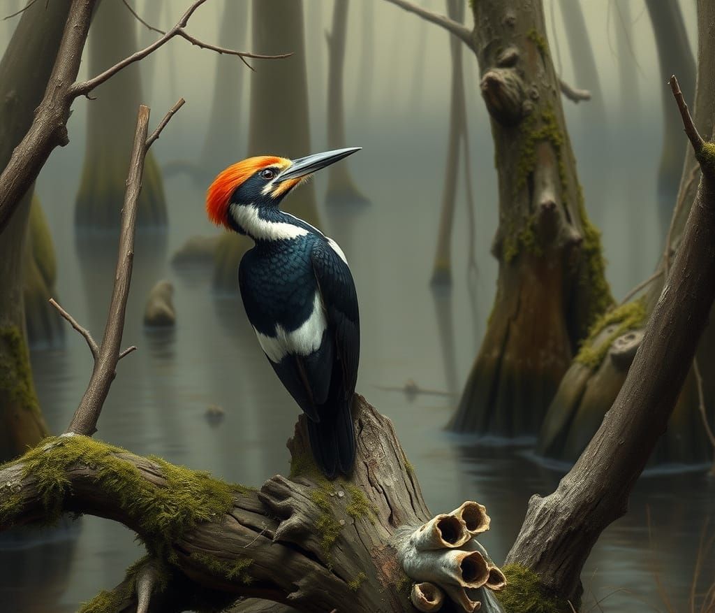 Rare Ivory-Billed Woodpecker in Natural Habitat