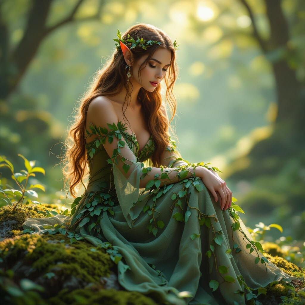 Elven Woman in Forest with Vibrant Colors