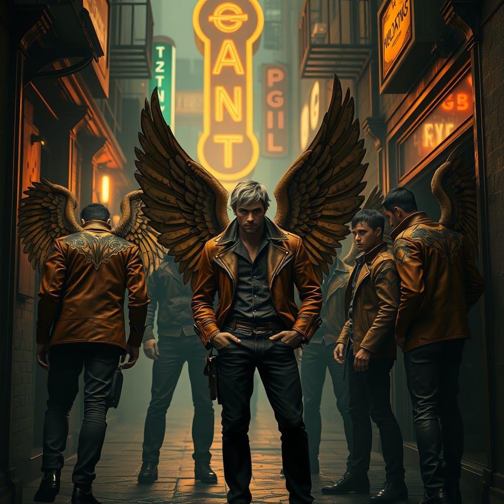 Gritty Angels in 1920s Cityscape Concept Art