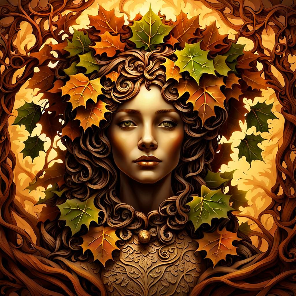 Ethereal Autumn Queen in Baroque Splendor