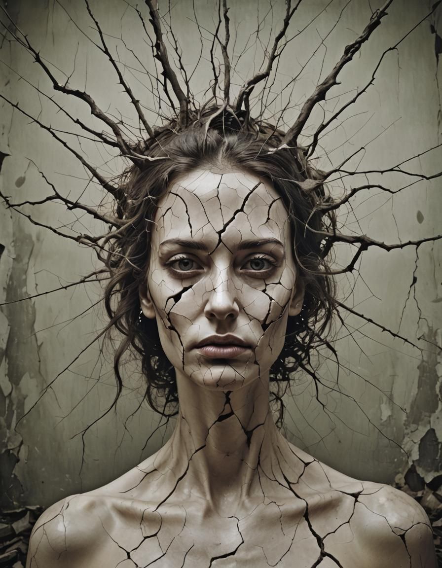 Distorted Portrait in a Shattered Reality