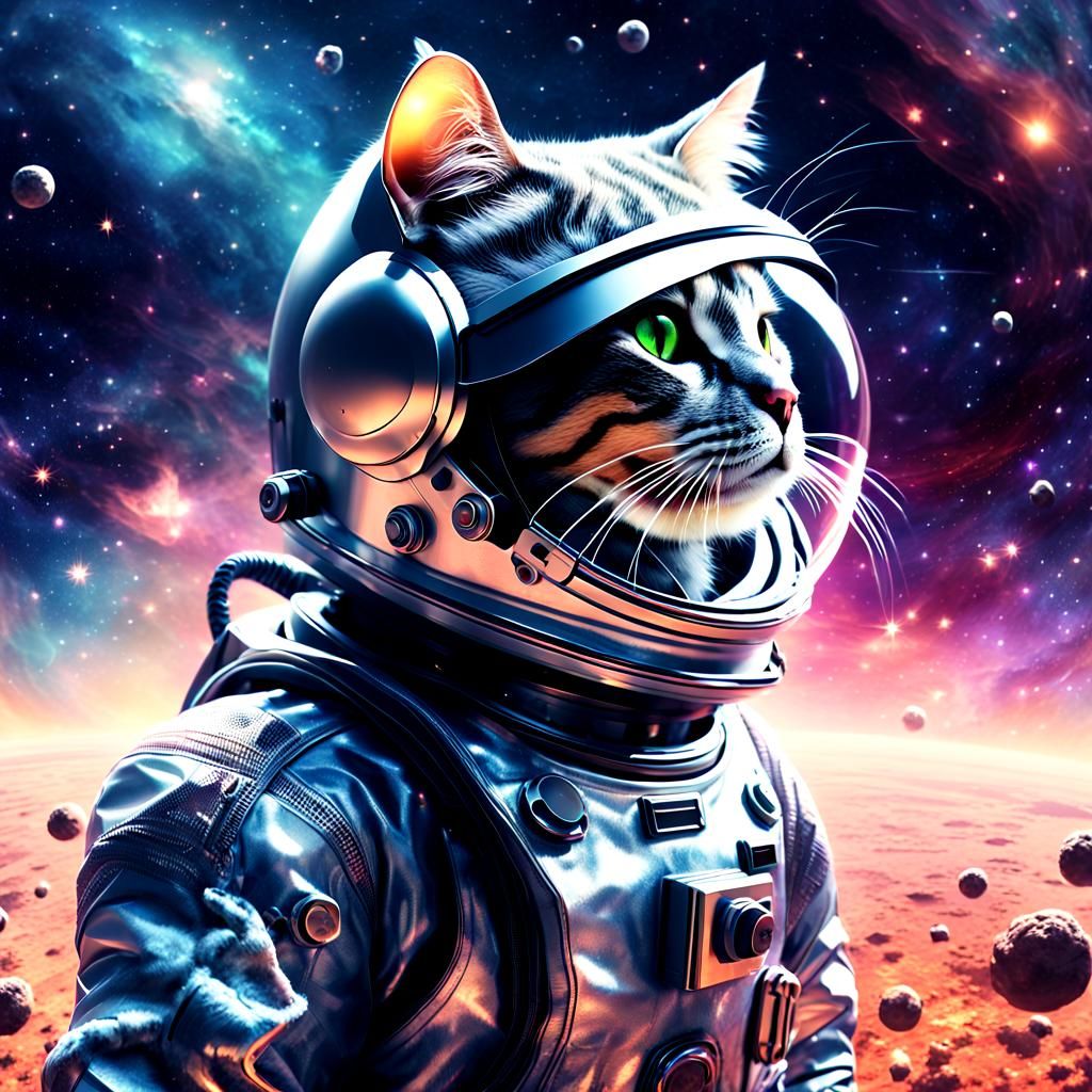 Cosmic Feline Explorer in a Futuristic Space Suit