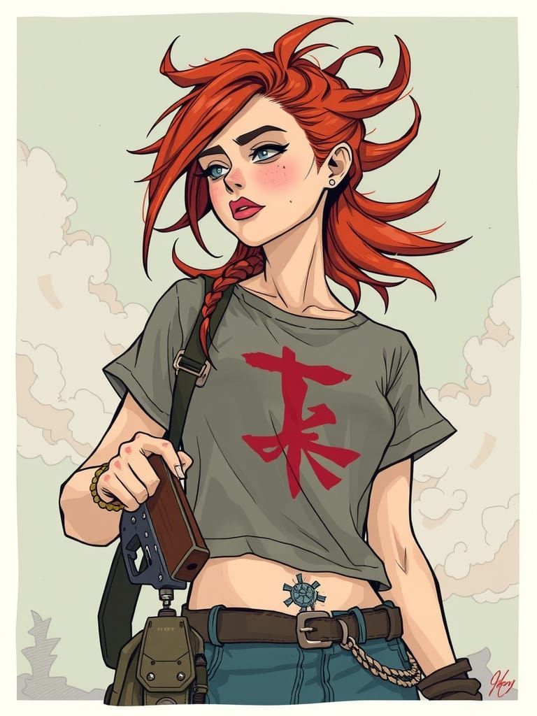 Punk Warrior Girl in Dynamic, Colorful Style