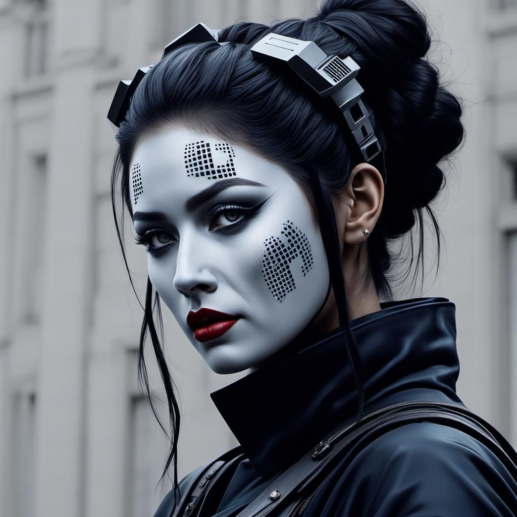 Girl in Ominous High-Tech Holographic Skin