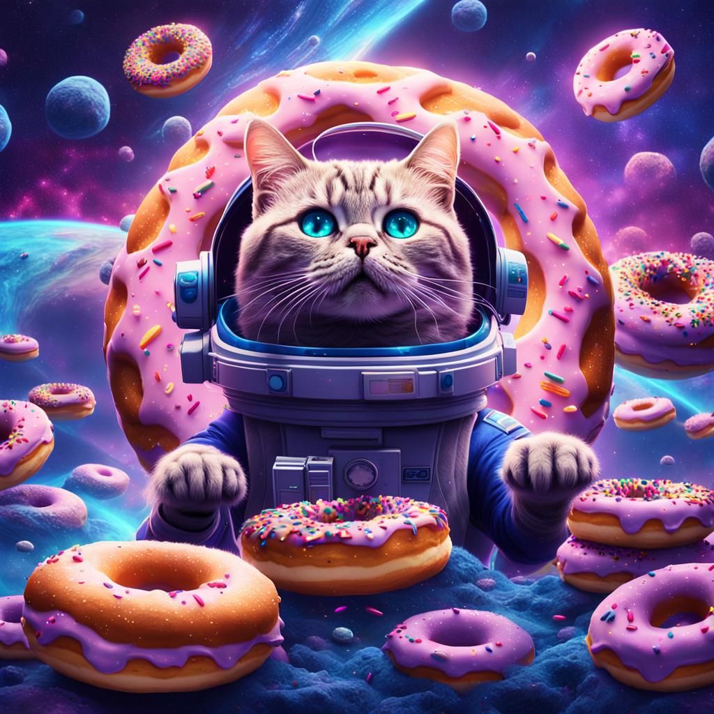 Cat in Cosmic Haven of Donuts