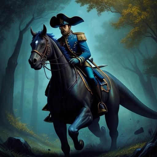 Napoleon Rides a Fierce T-Rex Across a Smoky Battlefield in...