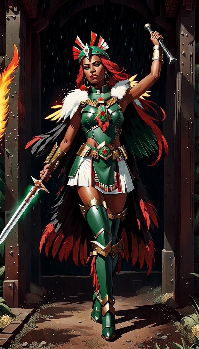 War Goddess in Dark Cyberpunk Armor, Warhammer 40k Style