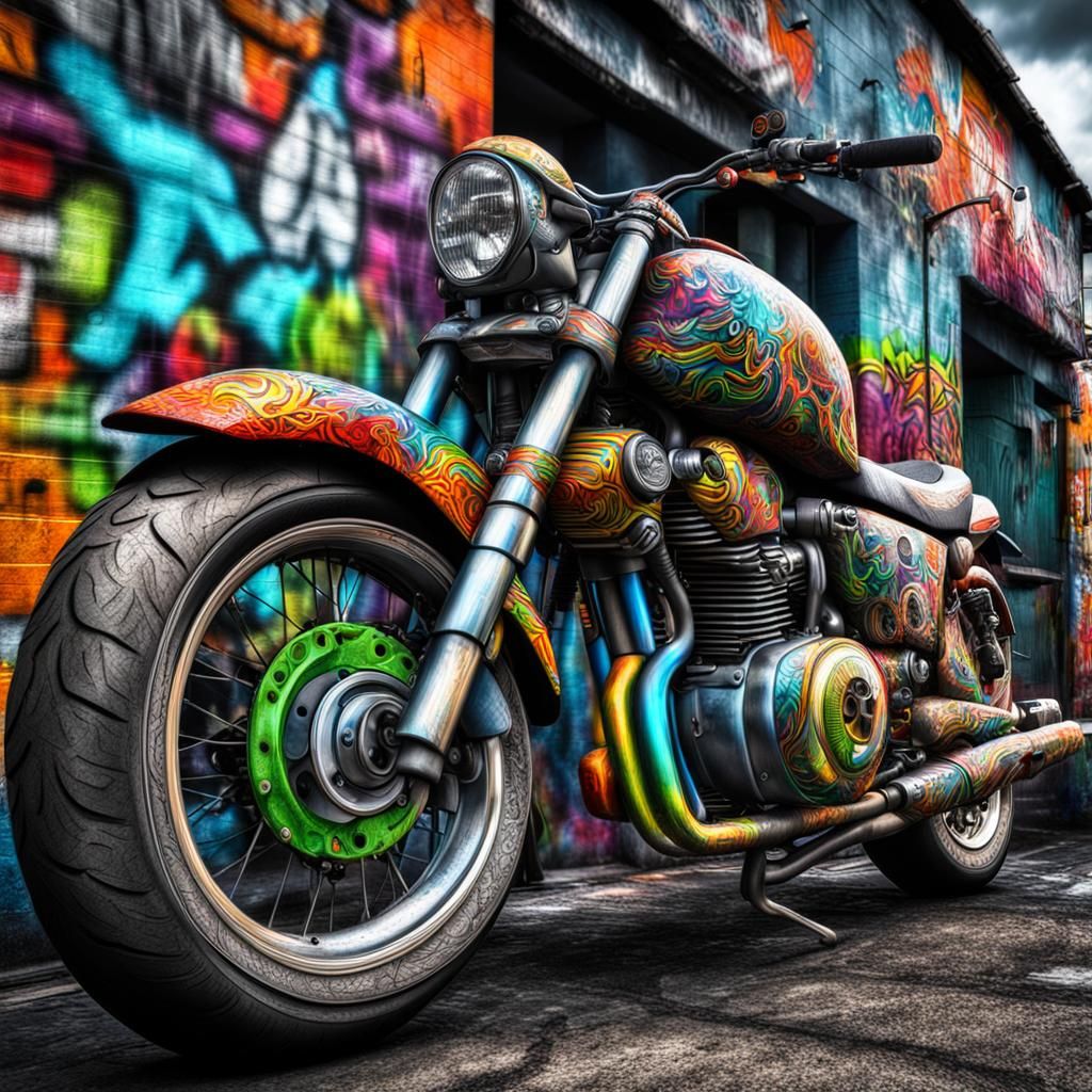 Hyperrealistic Motorbike Graffiti in Stunning HDR