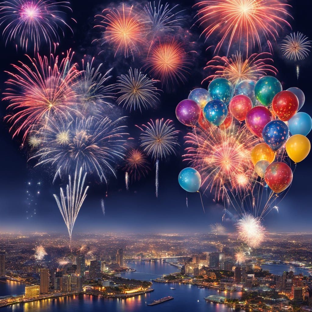 Magical New Year's Eve Celebration in Night