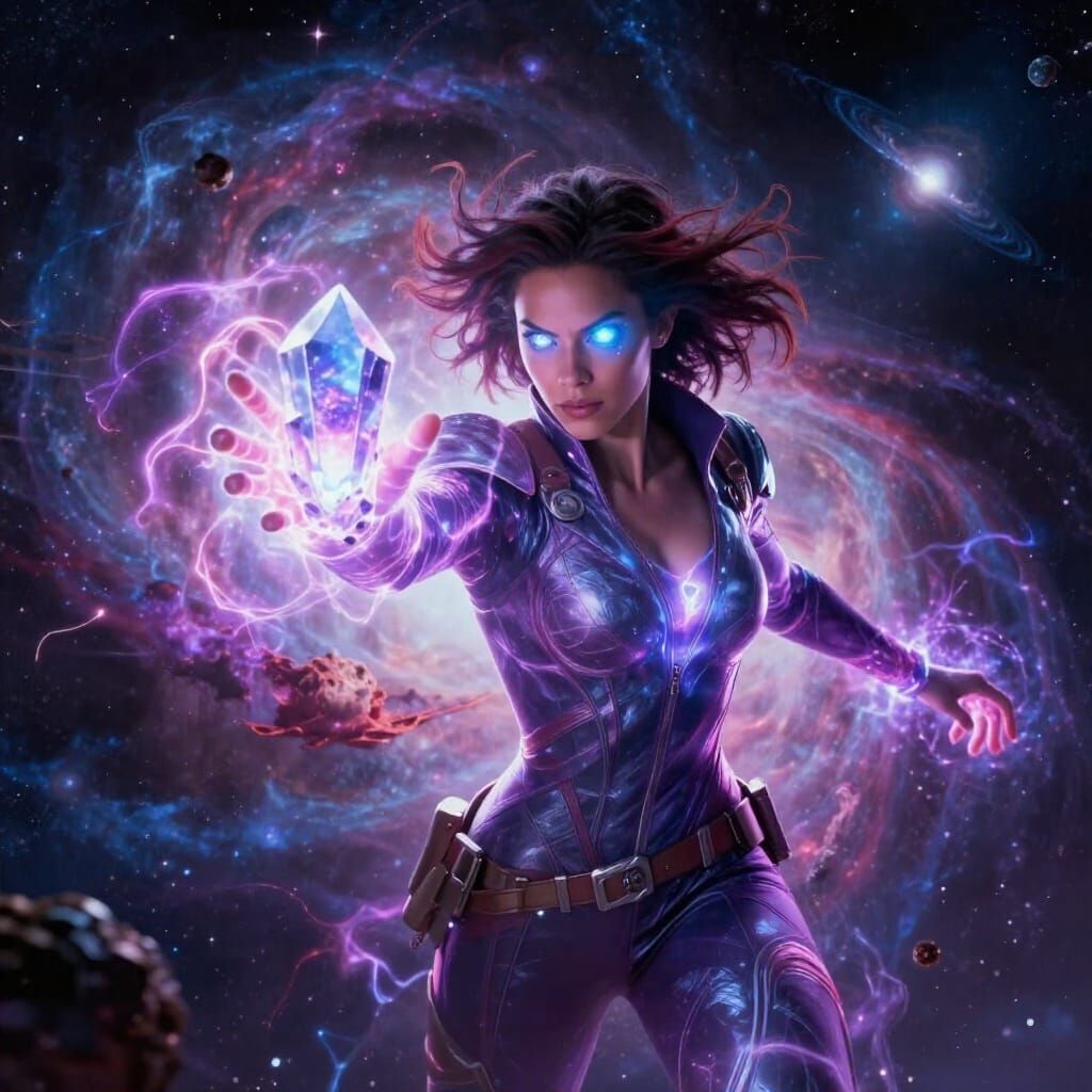 Cosmic Energy Woman in Nebula, Digital Matte Painting