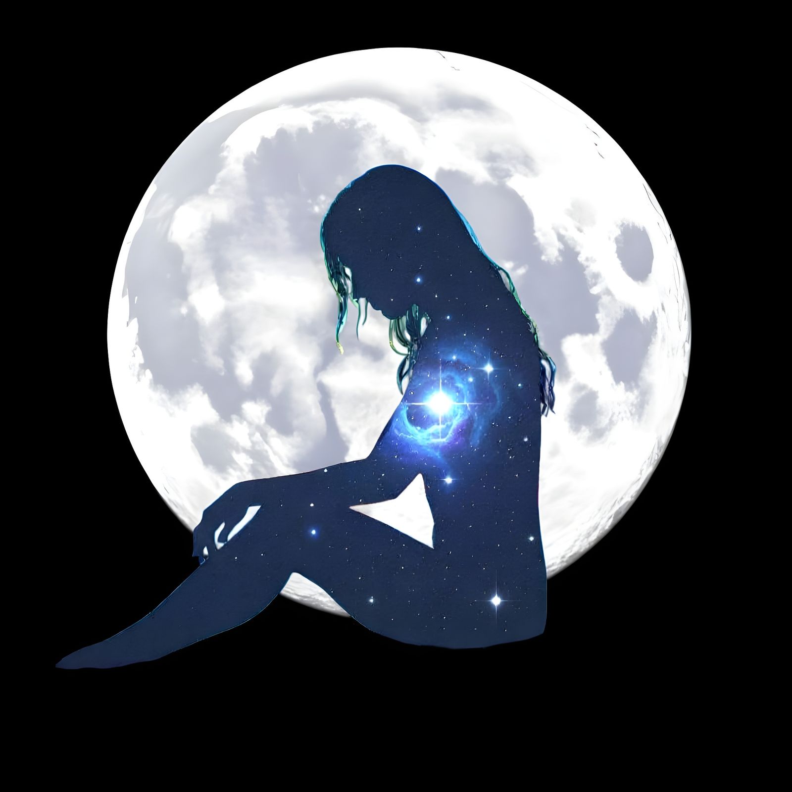 Woman with Aurora and Celestial Puppies, Cinematic Still