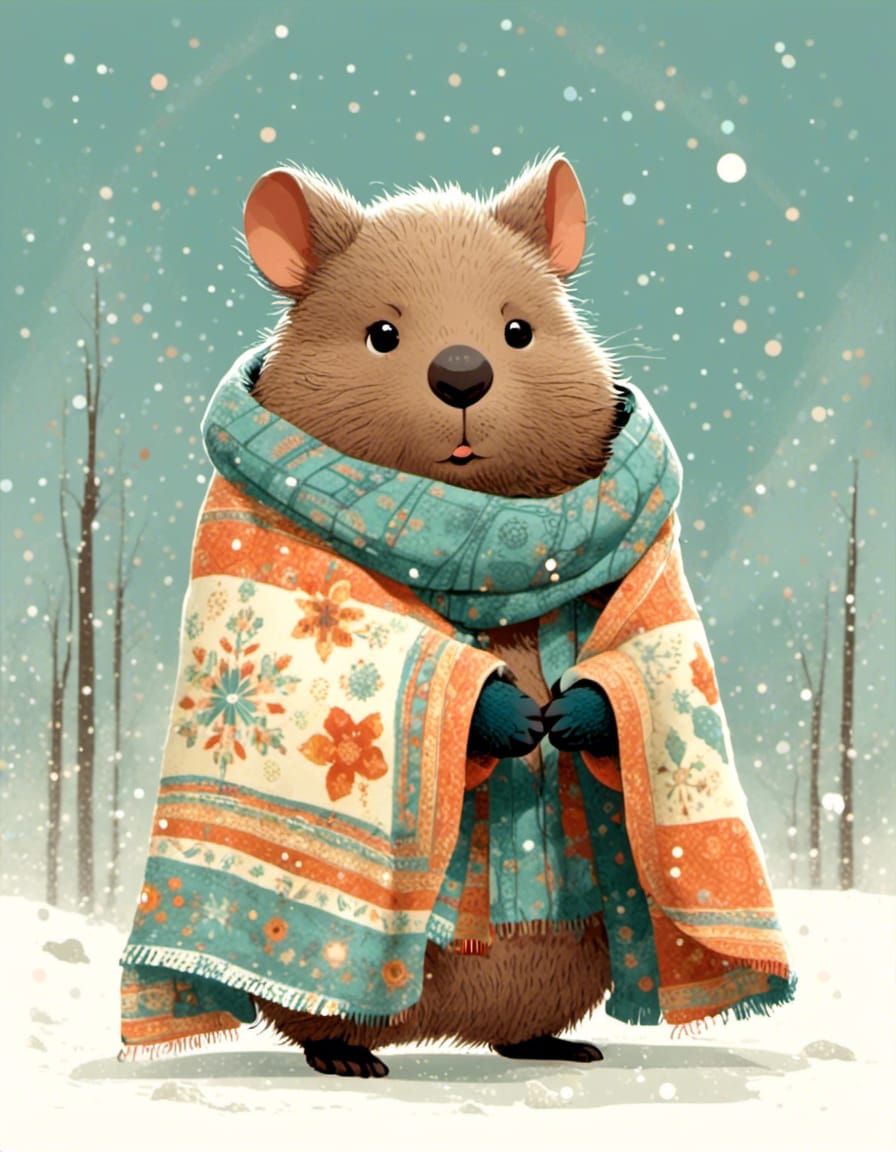 Adorable Wombat Cozy in Snowy Winter Wonderland