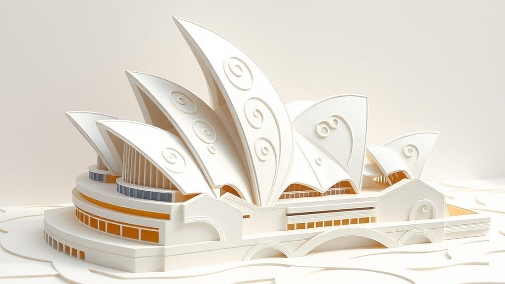Sydney Opera House Crafted from Layered Paper Mache