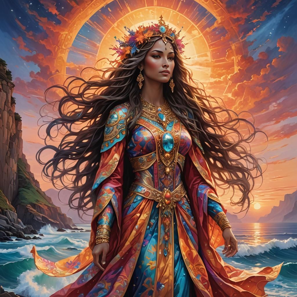 A radiant goddess gracefully becomes one with the vibrant hu...