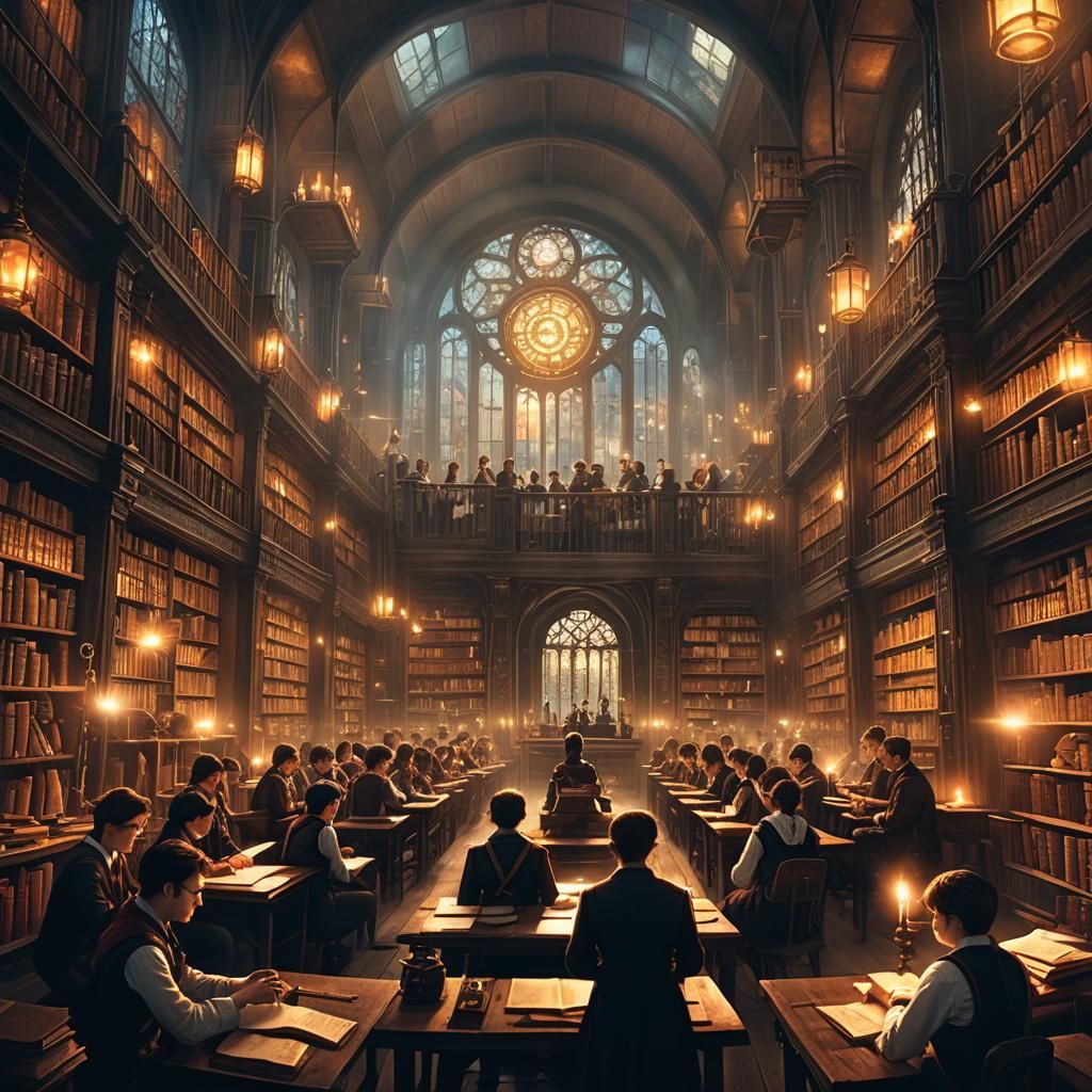 Ethereal Classroom Wisdom in Fantastical Steampunk Style