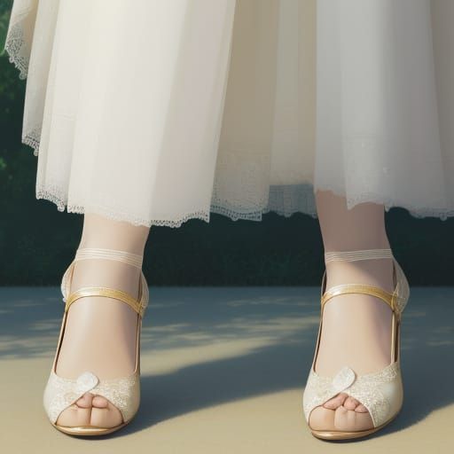 Elegant Woman's Foot in D'Orsay Evening Shoes against Heaven...