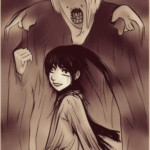 Surreal Horror Girl in Traditional Japanese Folklore Style