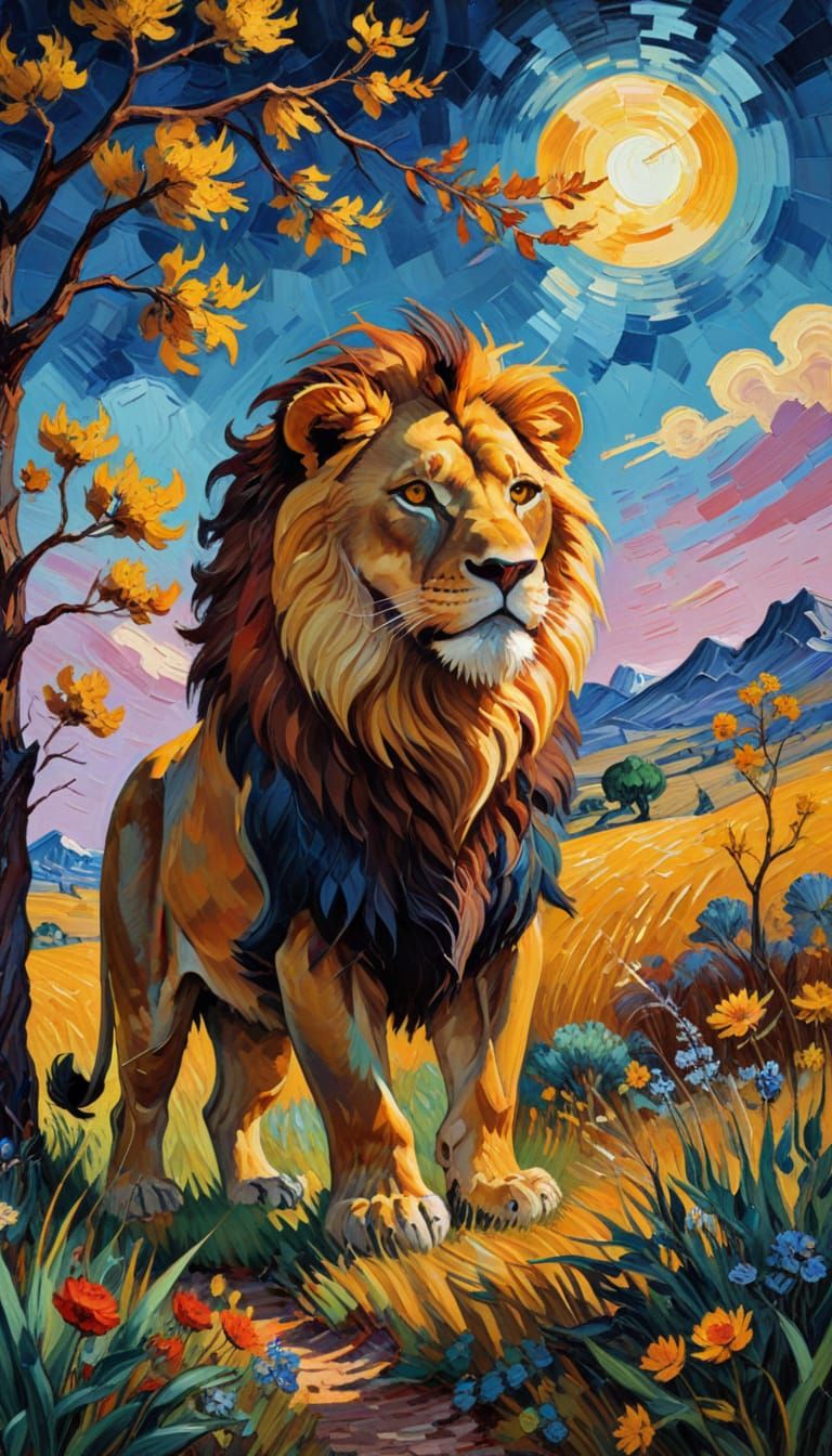 Lion oil painting